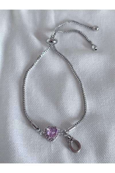 bijoux uniques Kişiye özel Ö harfli pembe kalp çelik kadın bileklik