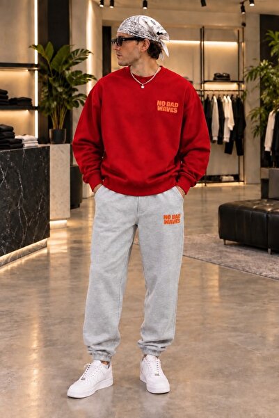 FAEL LİFE No Bad Waves Unisex Printed Sweatshirt and Sweatpants Oversize Prem...