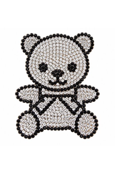 Generic Brand Teddy Bear Figured Black and White Crystal Stone Iron-On Applique Arma 5X6 cm - 1 Piece