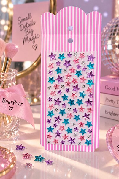 BearPear Pembe Mor Mavi Yüz Taşı Seti – Festival, Parti ve Makyaj Taşı Face Gems