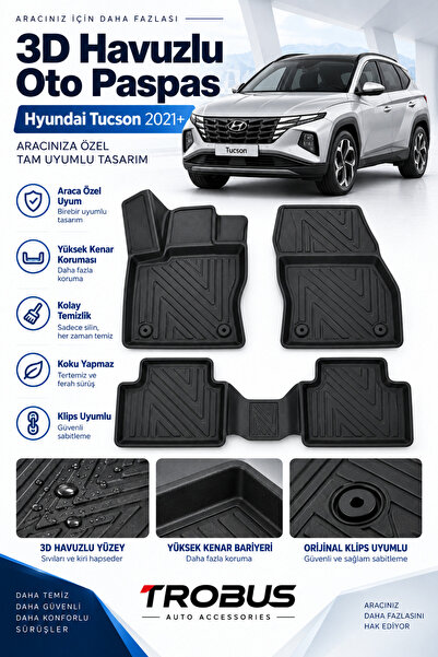 TROBUS Hyundai Tucson 2021 Sonrası Karbon Desenli Premium 3D Havuzlu Oto Paspas