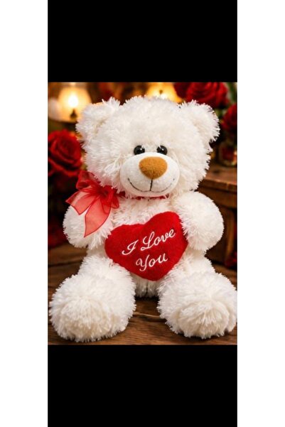 Toys 40 CM Beyaz Kalpli Ayıcık Peluş Oyuncak – I Love You Kalpli Kırmızı Fiyo...