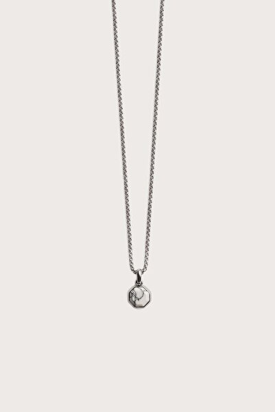 ablukaonline Unisex Octagonal Natural Stone Steel Necklace White