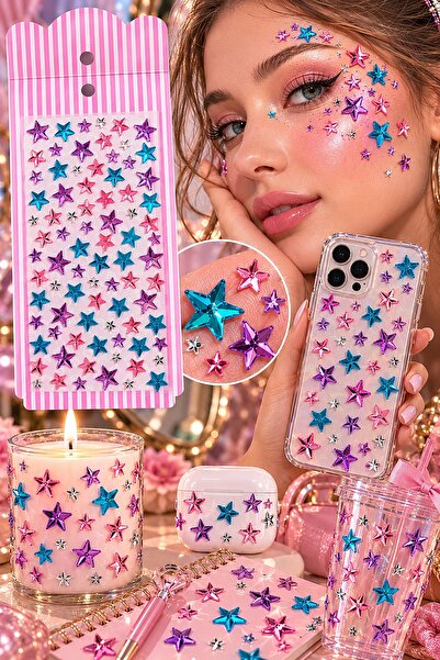 BearPear Pembe Mor Mavi Yüz Taşı Seti – Festival, Parti ve Makyaj Taşı Face Gems