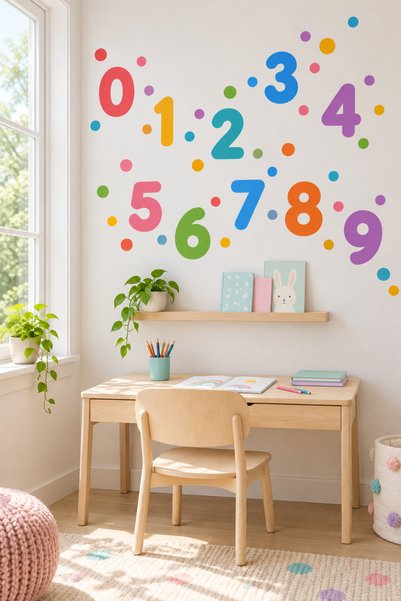 alışveriş kurdu Colorful Numbers and Dots Wall Sticker Set |   Children's Room Play and Study Area Decorative Wall Sticker