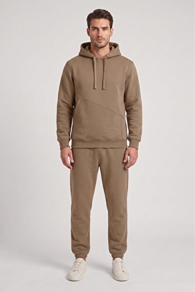 Machi Makiteks Coffee Men's 3 Threaded Asymmetrical Cut Pocket Hooded Elastic...