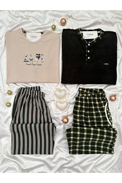 Lena Homewears Günlük Rahat Sevgili Çift Uzun Kollu Pijama Takımı (2’li Set)