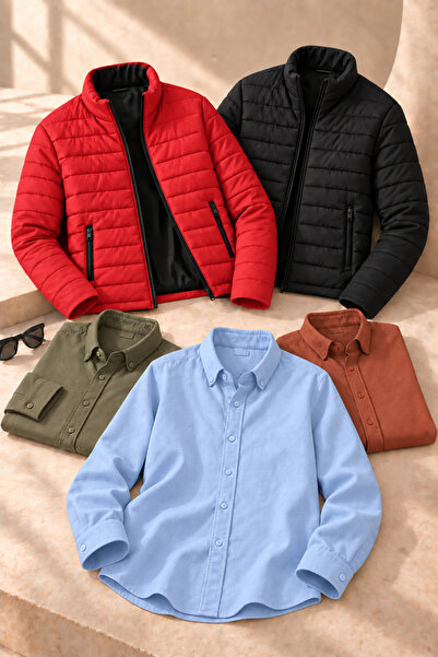 OTAKU 5-Piece Men's Combination Set – 2 Puffer Jackets with Stand Collar + 3 ...