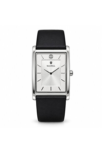 Maxwell Men's Rectangular Silver-Tone Watch with Silver Dial and Black Strap