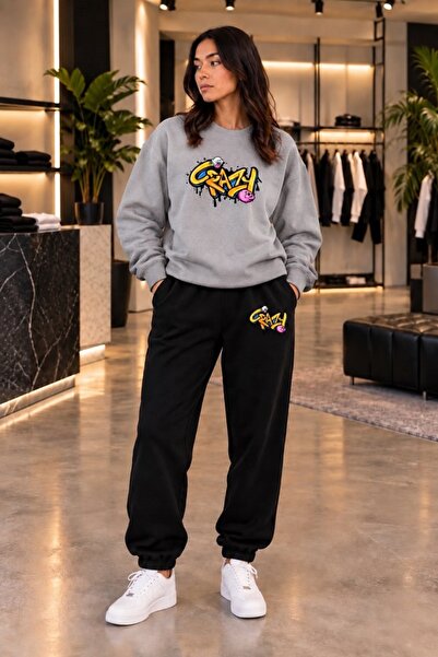 FAEL LİFE Crayz Unisex Printed Sweatshirt and Sweatpants Oversize Premium Set