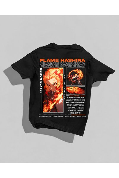 Nulivez Kyojuro Rengoku Anime T-Shirt – Demon Slayer Flame Hashira Oversized ...