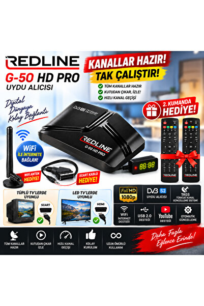 Redline G-50 HD Pro Full HD Uydu Alıcısı (2 ADET KUMANDA) TKGS WiFi YouTube 5...