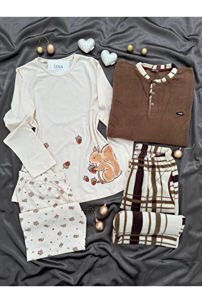 Lena Homewears Günlük Rahat Sevgili Çift Uzun Kollu Pijama Takımı (2’li Set)
