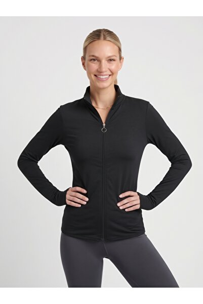 Noe Collection Kadın Fermuarlı Dik Yaka Parmak Geçirmeli Spor Body
