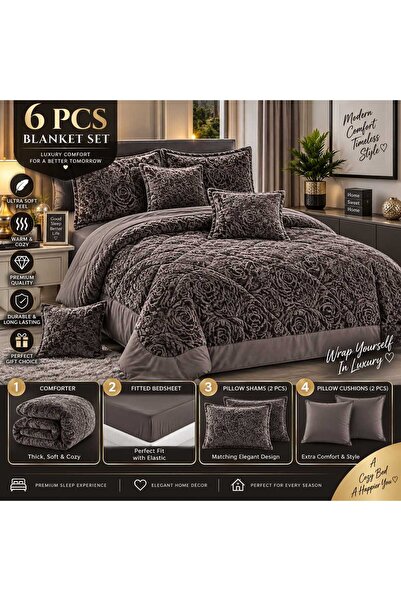 Twinkle Mart Velvet Winter faux fur Comforter Set 6 Pcs, fitted bedsheet and ...