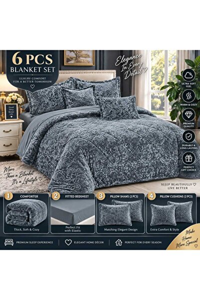 Twinkle Mart Velvet Winter faux fur Comforter Set 6 Pcs, fitted bedsheet and ...