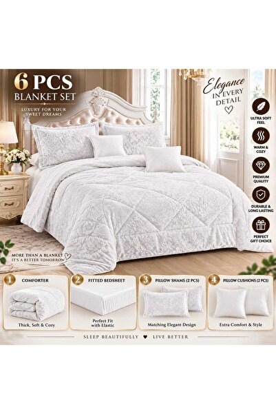 Twinkle Mart 6-Piece Velvet Quilted Comforter Set – European Style Jacquard B...