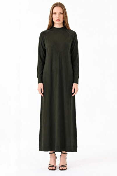 Nuss 803 Front Stitching Detail Tri̇ko Dress Haki̇