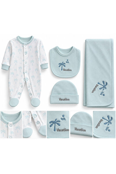 Baby Gift طقم مواليد 4 قطع حديث الولادة – أفرول، كوفلة، مريلة وطاقية