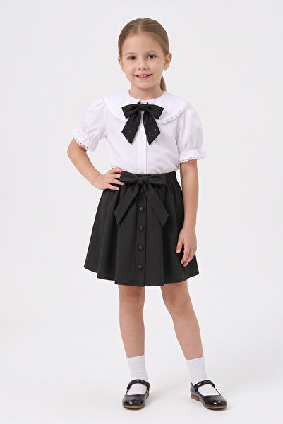 nacar çarşı Girl's Black Scarf, Polka Dot Baby Collar, White Short Sleeve Shi...