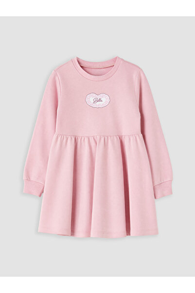 LC Waikiki Ozmarka New Season Pink Crew Neck Printed Girl's Dress
