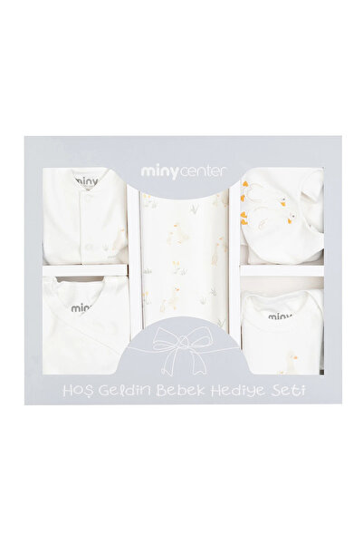 Minycenter Unisex Goose Embroidered Hospital Discharge Set Newborn-3 Months Ecru
