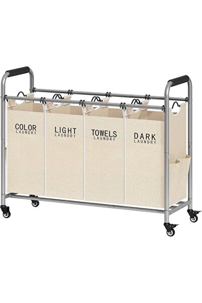 Tajsoon 4 Bag Laundry Sorter Cart, 4 Section Laundry Hamper Sorter with Heavy...