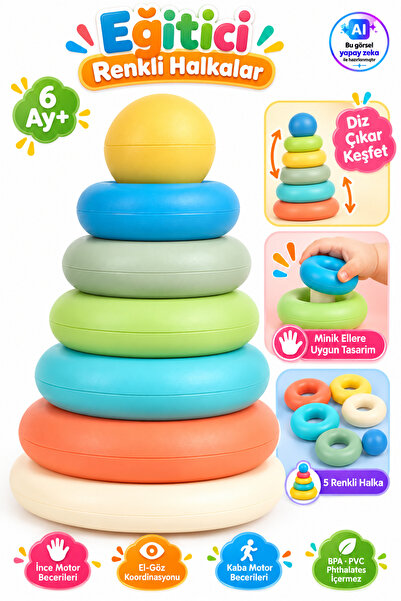 YILDIRIM OYUNCAK Eğitici Renkli Halka Dizme Oyuncağı 23,5 cm – 5 Renkli Halka...