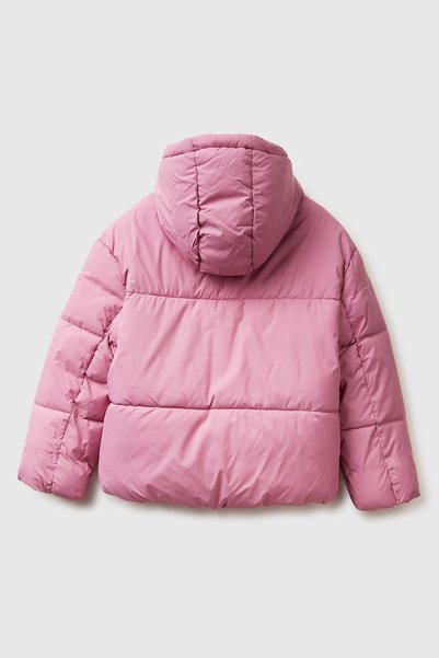 United Colors of Benetton Girl's dusty rose short puffer jacket with embroide...