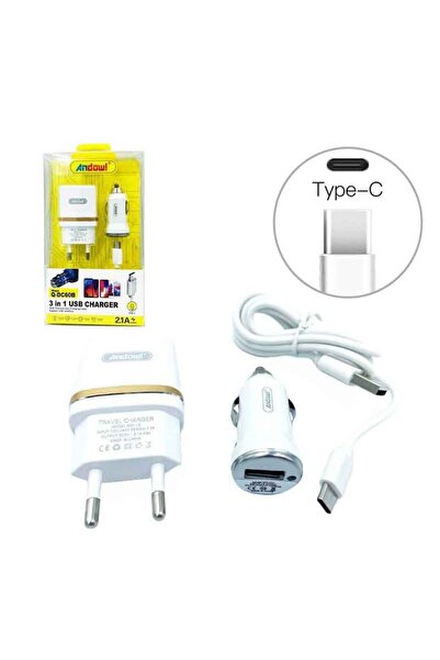 OEM Andowl Σετ Αυτοκίνητου και Πρίζας με Θύρα USB-A και Καλώδιο USB-C Λευκός ...