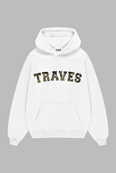 Sekizbiraltı Traves Pray For Swag Sırt Baskılı Beyaz Oversize Unisex Hoodie
