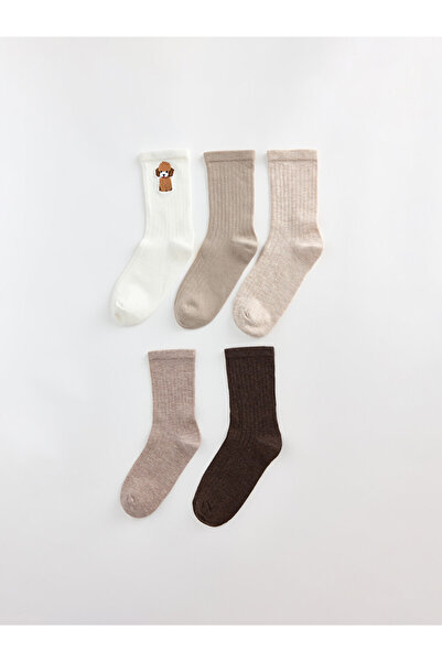 LC Waikiki Rmz Gi̇yi̇m Farkiyla Dog Embroidered Women's Socks 5-Piece Set