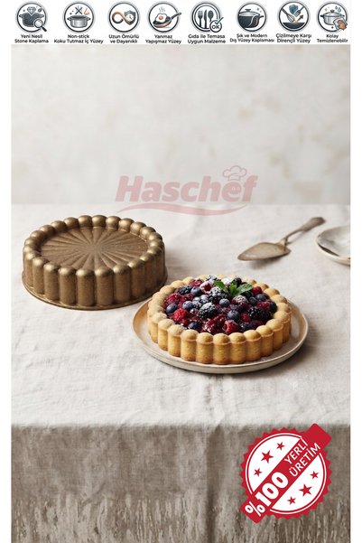 HASCHEF Safir Döküm Yapışmaz Granit Kaplama Tart Kalıbı Gold 26 Cm