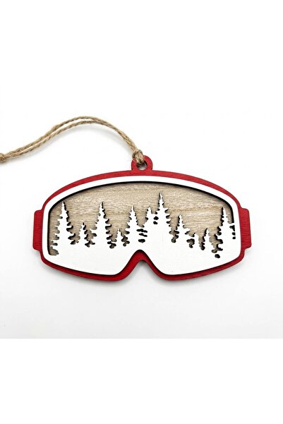 OEM Hanging wooden Christmas decoration, Ski goggles with mountain landscape ...