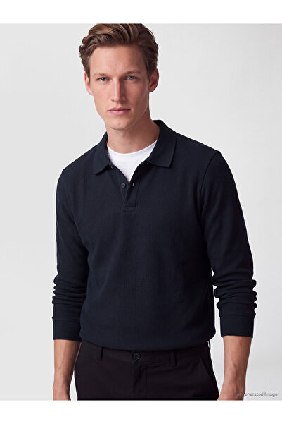 LC Waikiki Özmarka New Season Navy Blue Polo Collar Men's Sweatshirt