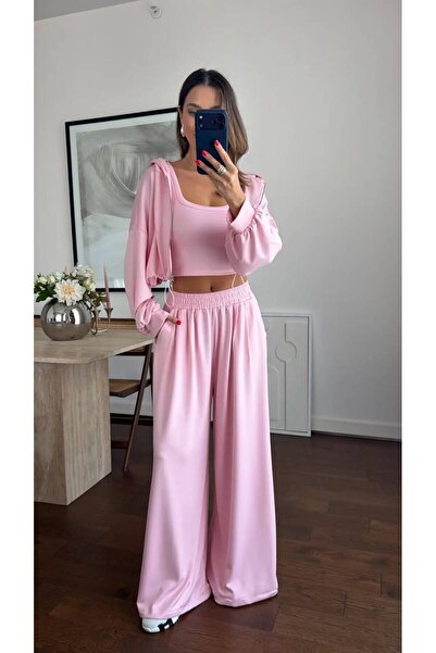 ALVOR MODAL KUMAŞ KAPÜŞONLU CROP 3’LÜ TAKIM