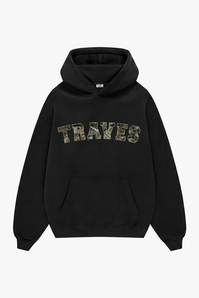 Sekizbiraltı Traves Pray For Swag Sırt Baskılı Siyah Oversize Unisex Hoodie