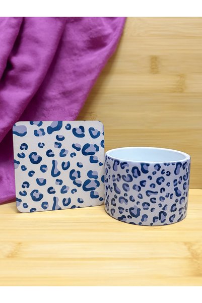 kuttuushop Mavi Leopar Desenli Kahve Çay Fincanı