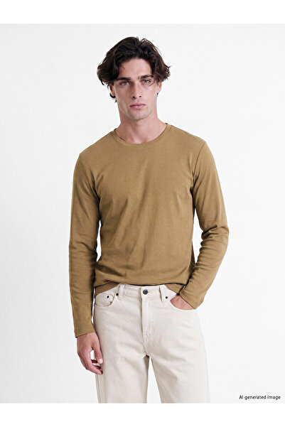LC Waikiki Vizyon New Season Yellow Crew Neck Long Sleeve Men's T-Shirt