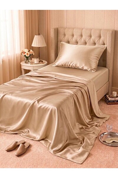 DUSK Tek Kişilik Lastikli Saten Siyah Çarşaf Ve 1 Adet Yastık Kılıfı 100x200