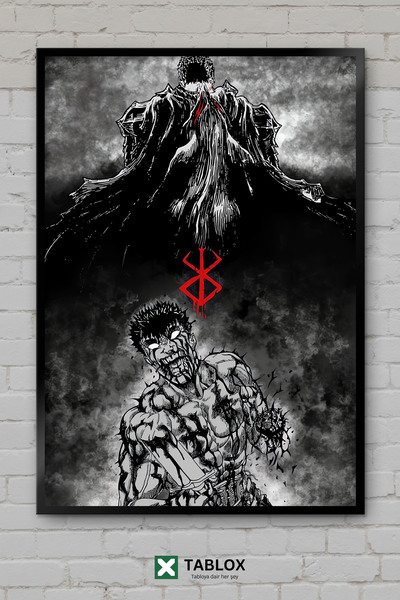 tablomaxtbx Guts Berserk Pain Acı Anime Manga Σκοτεινή Αφίσα με Κορνίζα Διακο...