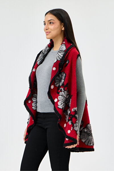 della moor Women's Red Italian Floral Embossed Wool Felt Vest 40 - 48 Size