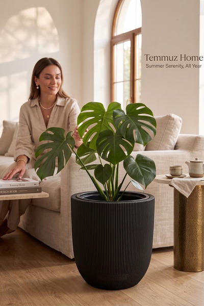 TEMMUZ HOME Palmiye Büyük Boy Çiçek Saksı ve İç Haznesi | 30 L Dış + 16 L Aya...
