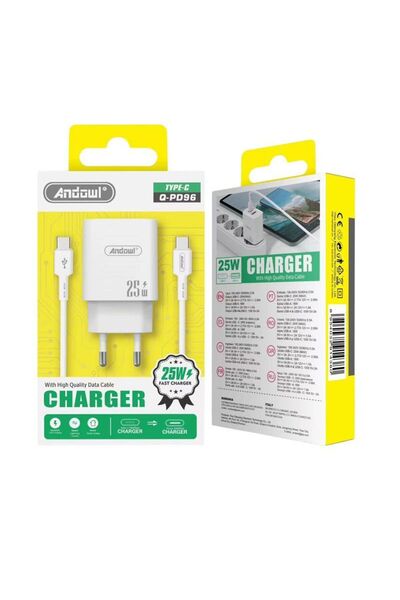 OEM Andowl Φορτιστής με καλώδιο Type-C σε Type-C & USB-A 25W Q-PD96 - Charger