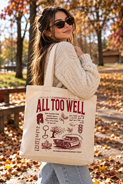 GİFTORA ALL TOO WELL BASKILI - Ham Bez Omuz Çantası