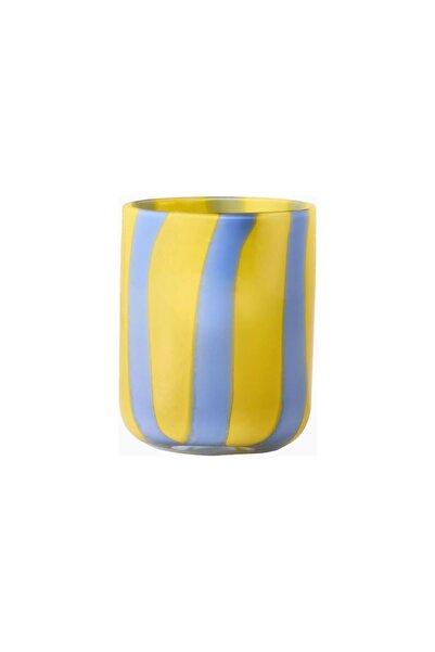 Anthropologie كوب عصير زجاجي مصنوع يدويًا بتصميم شريط ملون