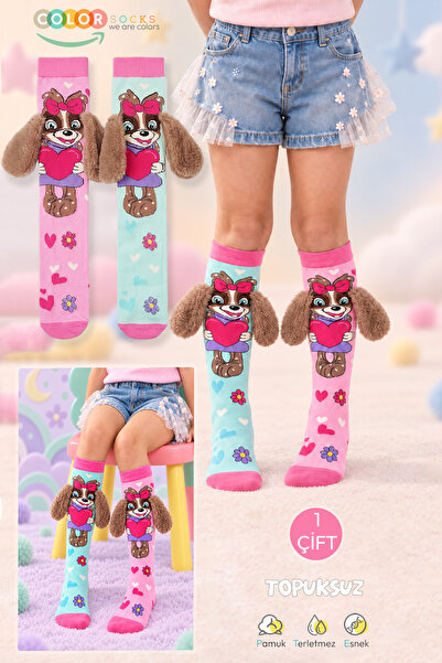 Color Socks 1 Çift Turkuaz & Pembe Peluş Kulaklı Sevimli Köpek Desenli Çorap ...