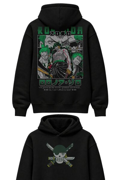 Fuddy Moda سويت شيرت بقلنسوة كبير الحجم مطبوع عليه Roronoa Zoro من قطعة واحدة...