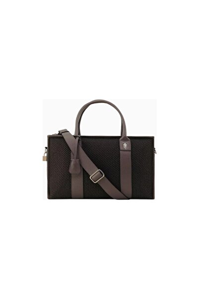 MONTROI Medium Leather-Cotton Shoulder Bag with Adjustable Strap and Monogram