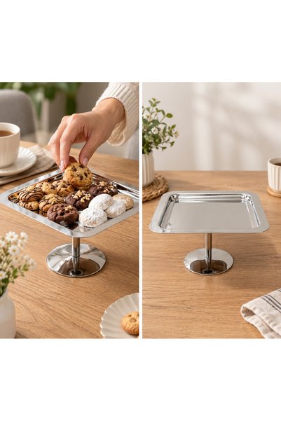 Maglor Lüx Ayaklı 22 cm Kare Tek Katlı Ayaklı Sunumluk Tepsisi, İkramlık, Stand , Çok Amaçlı Kullanım
